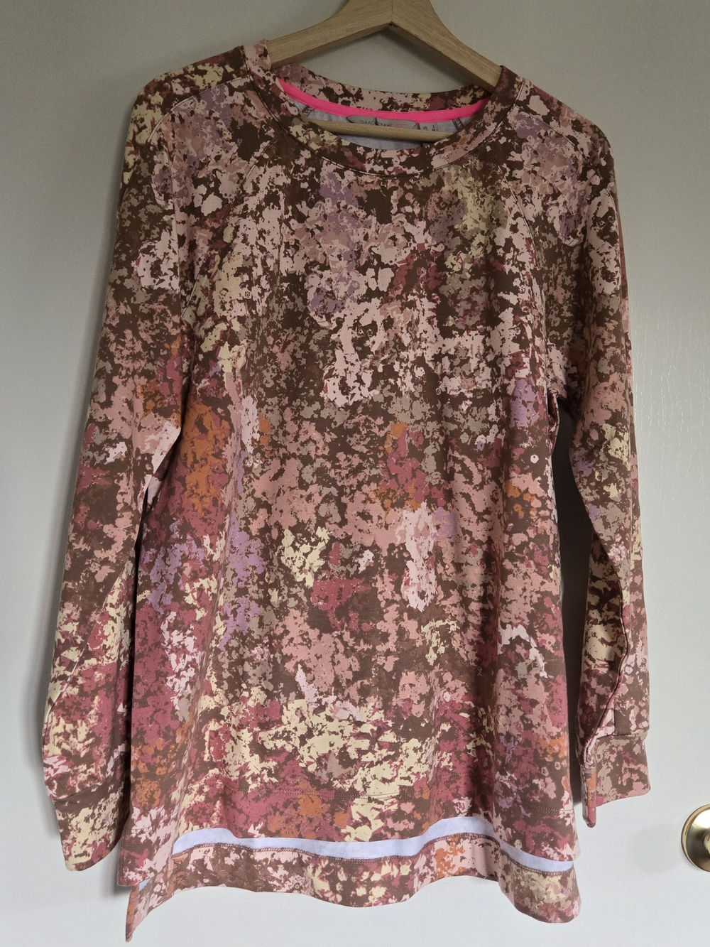 Isaac Mizrahi Pink and Brown Abstract Print Long Sleeve Top Women's S